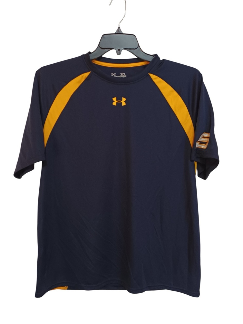 Under Armour HeatGear Loose Fit Navy and Gold Men’s Performance Shirt Size XL